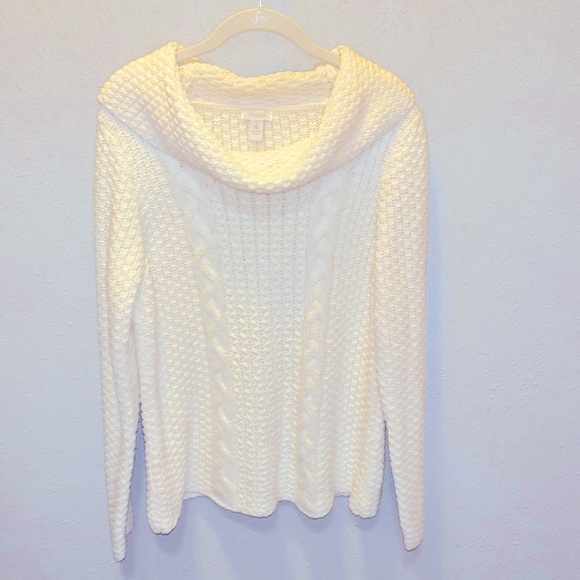 Chicos Chunky White Sweater Cowl Neck Women’s Size Large 12 Chico’s Sz 2 - Picture 1 of 8